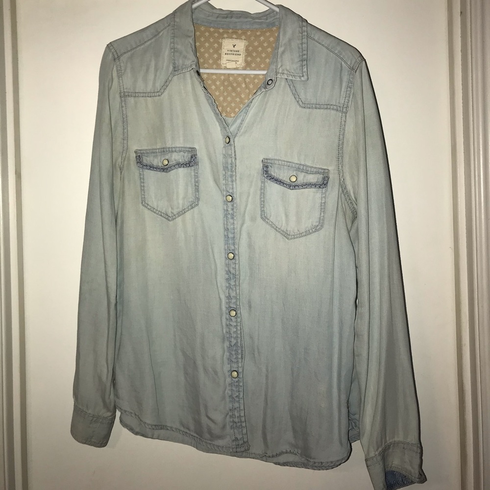 Denim button down top
